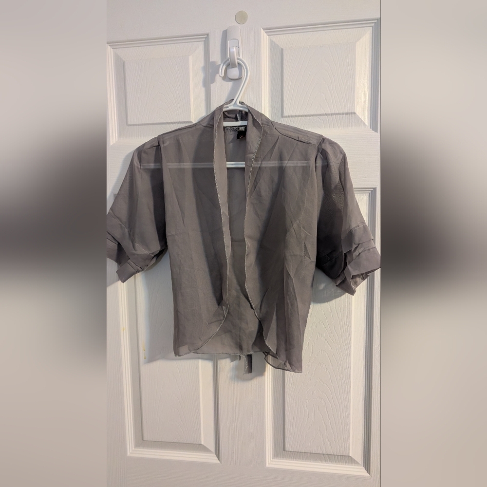 Gray Sheer Open-Front Blouse